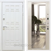 Входная металлическая дверь Сиэтл White с зеркалом 2XL (Белый матовый / Беленый дуб)