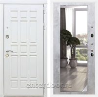 Входная металлическая дверь Сиэтл White с зеркалом 2XL (Белый матовый / Бетон светлый)
