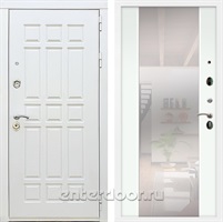 Входная металлическая дверь Сиэтл White с зеркалом Максимум (Белый матовый / Ясень белый)