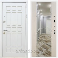 Входная металлическая дверь Сиэтл White с зеркалом Максимум (Белый матовый / Лиственница беж)