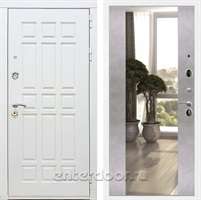 Входная металлическая дверь Сиэтл White с зеркалом Максимум (Белый матовый / Бетон светлый)