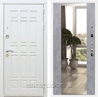 Входная металлическая дверь Сиэтл White с зеркалом Максимум (Белый матовый / Бетон темный)
