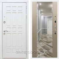 Входная металлическая дверь Сиэтл White с зеркалом Максимум (Белый матовый / Беленый дуб)