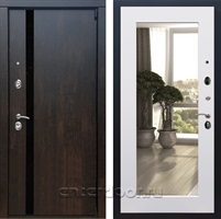 Входная металлическая дверь Премьер 3К с зеркалом Оптима (Тиковое дерево / Белый матовый)