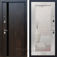 Входная металлическая дверь Премьер 3К с зеркалом Оптима (Тиковое дерево / Сандал белый)