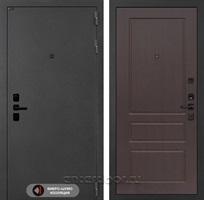 Входная металлическая дверь Лабиринт Acustic 03 (Муар серый / Орех премиум)