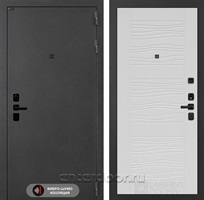 Входная металлическая дверь Лабиринт Acustic 06 (Муар серый / Белое дерево)