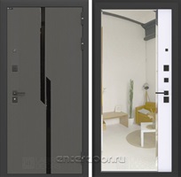 Входная металлическая дверь Карбон 3к с зеркалом Фацет (Лофт графит / Белый софт)