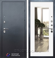 Входная дверь Престиж 3к с зеркалом Оптима (Антик Серебро / Белый софт)