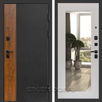 Входная дверь Престиж Лайн 3к с зеркалом Оптима (Черный кварц + Дуб / Лиственница беж)