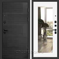 Входная дверь Престиж Фаворит 3к с зеркалом Оптима (Лофт черный / Белый софт)