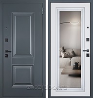 Входная дверь Интер с зеркалом (Муар серый / Ясень белый снег)