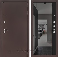 Входная дверь Классик с тонированным зеркалом Панорама (Антик медный / Черный кварц)