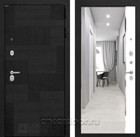 Входная дверь Пазл с зеркалом Панорама (Лофт черный / Белый софт)