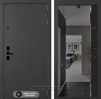Входная дверь Acustic с тонированным зеркалом Панорама (Муар серый / Черный кварц)