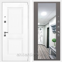 Входная дверь Неон 3К Белый софт / 2XL зеркало Грей софт
