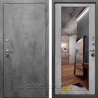 Входная металлическая дверь Тетрис 3К с зеркалом (Бетон тёмный / Бетон светлый)