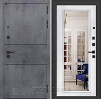 Входная металлическая дверь Лабиринт Инфинити с зеркалом Фацет (Бетон темный / Белый софт)