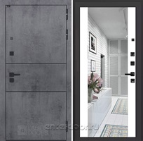 Входная металлическая дверь Лабиринт Инфинити с зеркалом Максимум (Бетон темный / Белый софт)