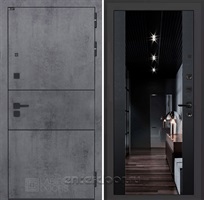 Входная металлическая дверь Лабиринт Инфинити с зеркалом Максимум (Бетон темный / Черный кварц)
