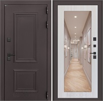 Входная дверь Полярис Термо Лайт с зеркалом 18 (Муар коричневый / Сандал белый) для частного загородного дома и дачи 30604