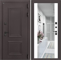 Входная дверь Полярис Термо Лайт с зеркалом Максимум (Муар коричневый / Белый софт) для частного загородного дома и дачи 30607