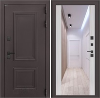 Входная дверь Полярис Термо Лайт с зеркалом Максимум (Муар коричневый / Сандал белый) для частного загородного дома и дачи 30608