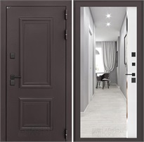 Входная дверь Полярис Термо Лайт с зеркалом Панорама (Муар коричневый / Белый софт) для частного загородного дома и дачи 30615