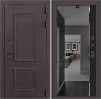 Входная дверь Полярис Термо Лайт с тонированным зеркалом Панорама (Муар коричневый / Черный кварц) для частного загородного дома и дачи 30616