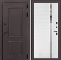 Входная дверь Полярис Термо Лайт №31 зеркальная вставка с тонировкой (Муар коричневый / Белый софт) для частного загородного дома и дачи 30626