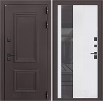 Входная дверь Полярис Термо Лайт с тонированным зеркалом 32 (Муар коричневый / Белый рельеф софт) для частного загородного дома и дачи 30628