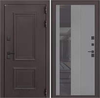 Входная дверь Полярис Термо Лайт с тонированным зеркалом 32 (Муар коричневый / Серый рельеф софт) для частного загородного дома и дачи 30629