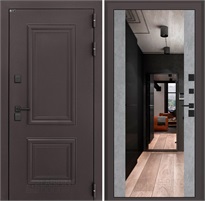 Входная дверь Полярис Термо Лайт с зеркалом Максимум (Муар коричневый / Бетон светлый) для частного загородного дома и дачи 30635