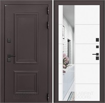 Входная дверь Полярис Термо Лайт с зеркалом 19 (Муар коричневый / Белый софт) для частного загородного дома и дачи 30637