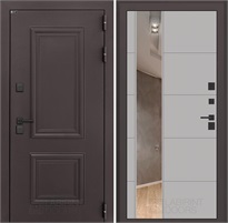 Входная дверь Полярис Термо Лайт с зеркалом 19 (Муар коричневый / Грей софт) для частного загородного дома и дачи 30638