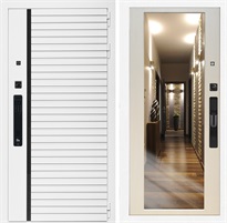 Входная дверь Урбан Лайн Белая с умным замком - Зеркало 2XL Беленый дуб для установки в квартиру 30720