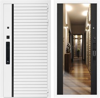 Входная дверь Урбан Лайн Белая с умным замком - Зеркало СБ-16 Черный кварц для установки в квартиру 30724