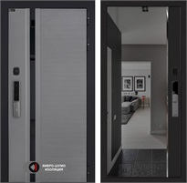 Входная дверь Piano Smart с умным замком - Зеркало с тонировкой Панорама Черный кварц для установки в квартиру 30729