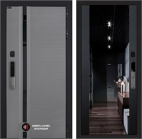 Входная дверь Piano Smart с умным замком - Зеркало тонированное Максимум Черный кварц для установки в квартиру 30735