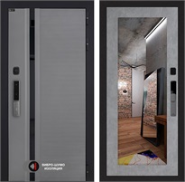 Входная дверь Piano Smart с умным замком - Зеркало 18 Бетон светлый для установки в квартиру 30738