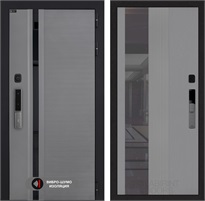 Входная дверь Piano Smart с умным замком - Зеркало тонированное 32 Серый рельеф софт для установки в квартиру 30743