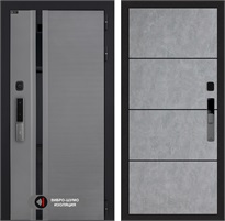 Входная дверь Piano Smart с умным замком - 25 Бетон светлый, черный молдинг для установки в квартиру 30764