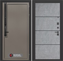 Входная дверь Лаб 1 Про - 25 Бетон светлый, черные молдинги для установки в квартиру 31072