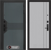 Входная дверь Смартлаб с умным замком - 10 Серый рельеф софт, черный молдинг для установки в квартиру 31176