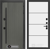 Входная дверь с терморазрывом Термолаб 1 Тепло №25 - Белый софт, черный молдинг для частного загородного дома и дачи 31375