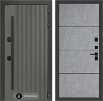 Входная дверь с терморазрывом Термолаб 1 Тепло №25 - Бетон светлый, черный молдинг для частного загородного дома и дачи 31376