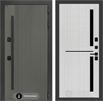 Входная дверь с терморазрывом Термолаб 1 Тепло №02 - Сандал белый, стекло черное для частного загородного дома и дачи 31385