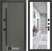 Входная дверь с терморазрывом Термолаб 1 Тепло с зеркалом Максимум - Белый софт для частного загородного дома и дачи 31411