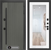 Входная дверь с терморазрывом Термолаб 1 Тепло с зеркалом №18 - Белое дерево для частного загородного дома и дачи 31417