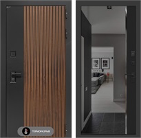 Входная дверь с терморазрывом Айслаб с тонированным зеркалом Панорама - Черный кварц для частного загородного дома и дачи 31433